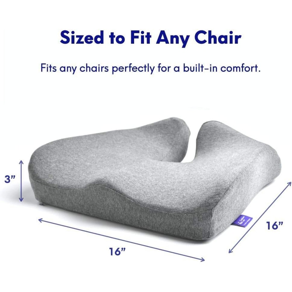 Seat Cushion Memory Foam Chair Pad Coccyx Support Pillow Gray 16x16x3